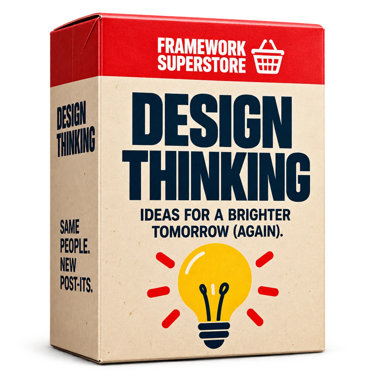 Cream Framework Superstore Design Thinking box with red packaging details.